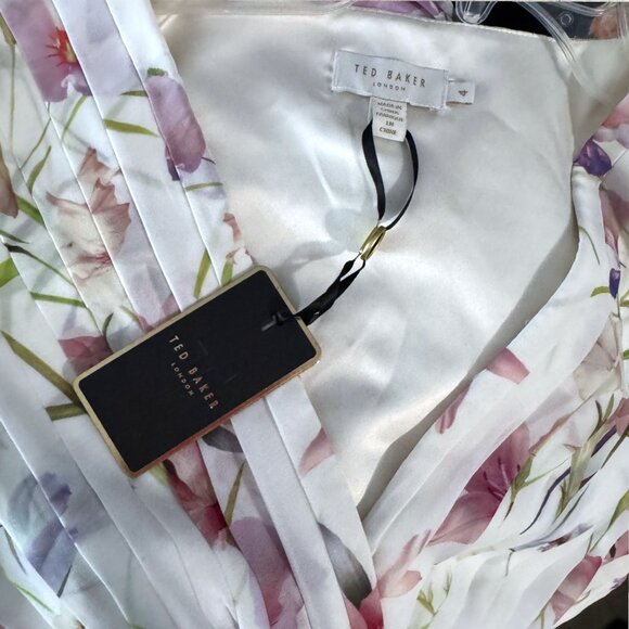 NWT Ted Baker London Risha Mirrored Tropics Pleated Floral Dress Ivory Multi 4 - Picture 5 of 11